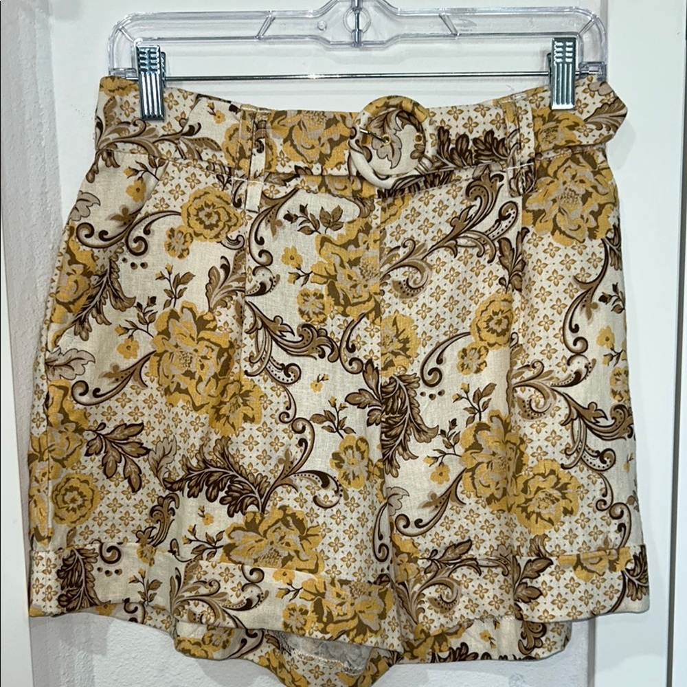 Floral High-Waisted Shorts with Belt